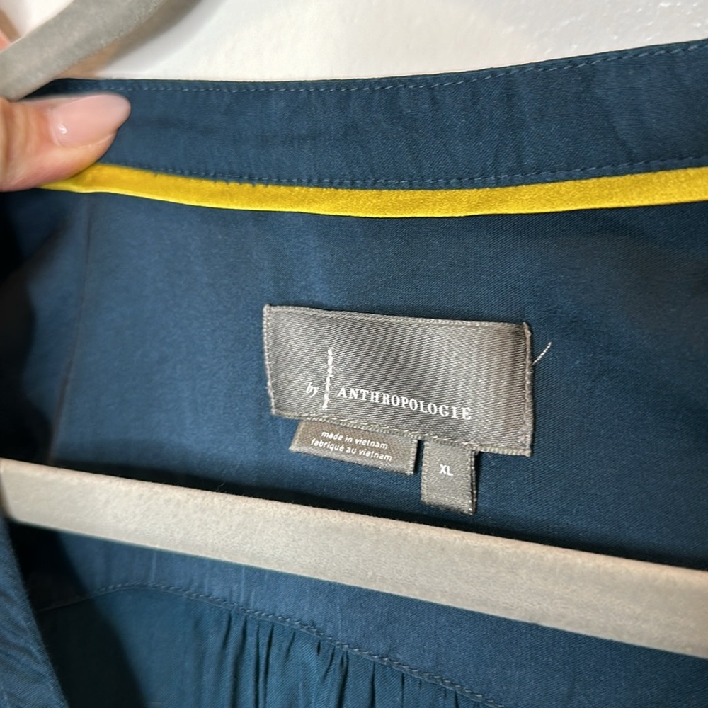 Anthropologie Deep Teal V-Neck Long Sleeve Blouse - Picture 2 of 7